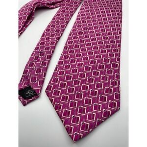 Jones New York Mens Magenta Geometric Square Pattern 100% Silk Necktie Tie